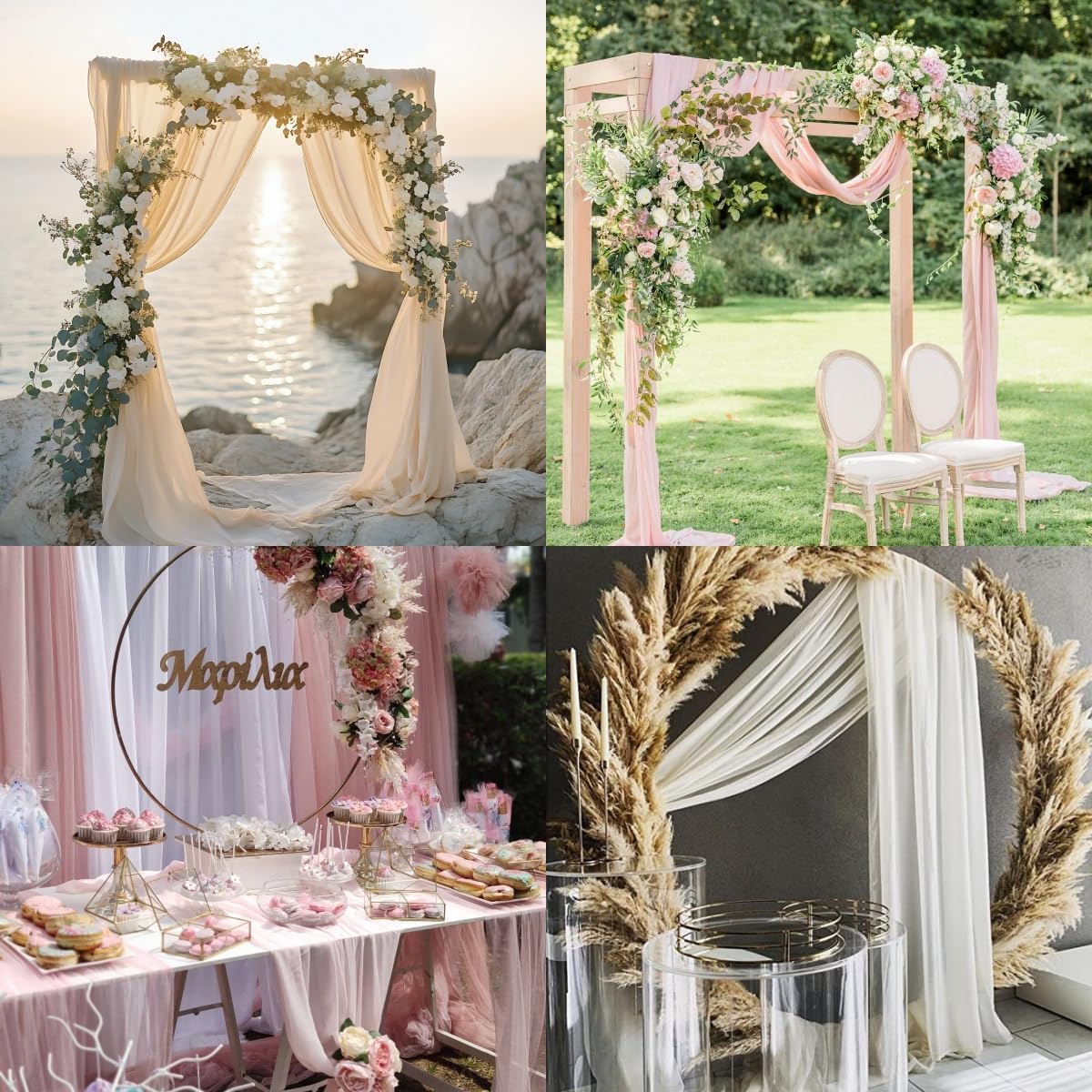 Socomi Lilac Purple Wedding Arch Draping Fabric 29" x 20Ft 4 Panels Sheer Outdoor Curtain Drapes Extra Long for Bridal Baby Shower Ceremony Birthday Party Decor