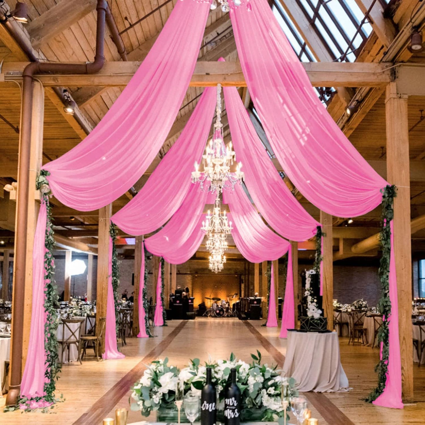 MODFUNS Wedding Arch Drapes Fabric Pink Ceiling Draping 2 Panels 5x20 FT Chiffon Curtains for Backdrop Sheer Voile Swag Curtain Wedding Drapery for Arch Bed Canopy Tent Backdrop for Reception Arbor