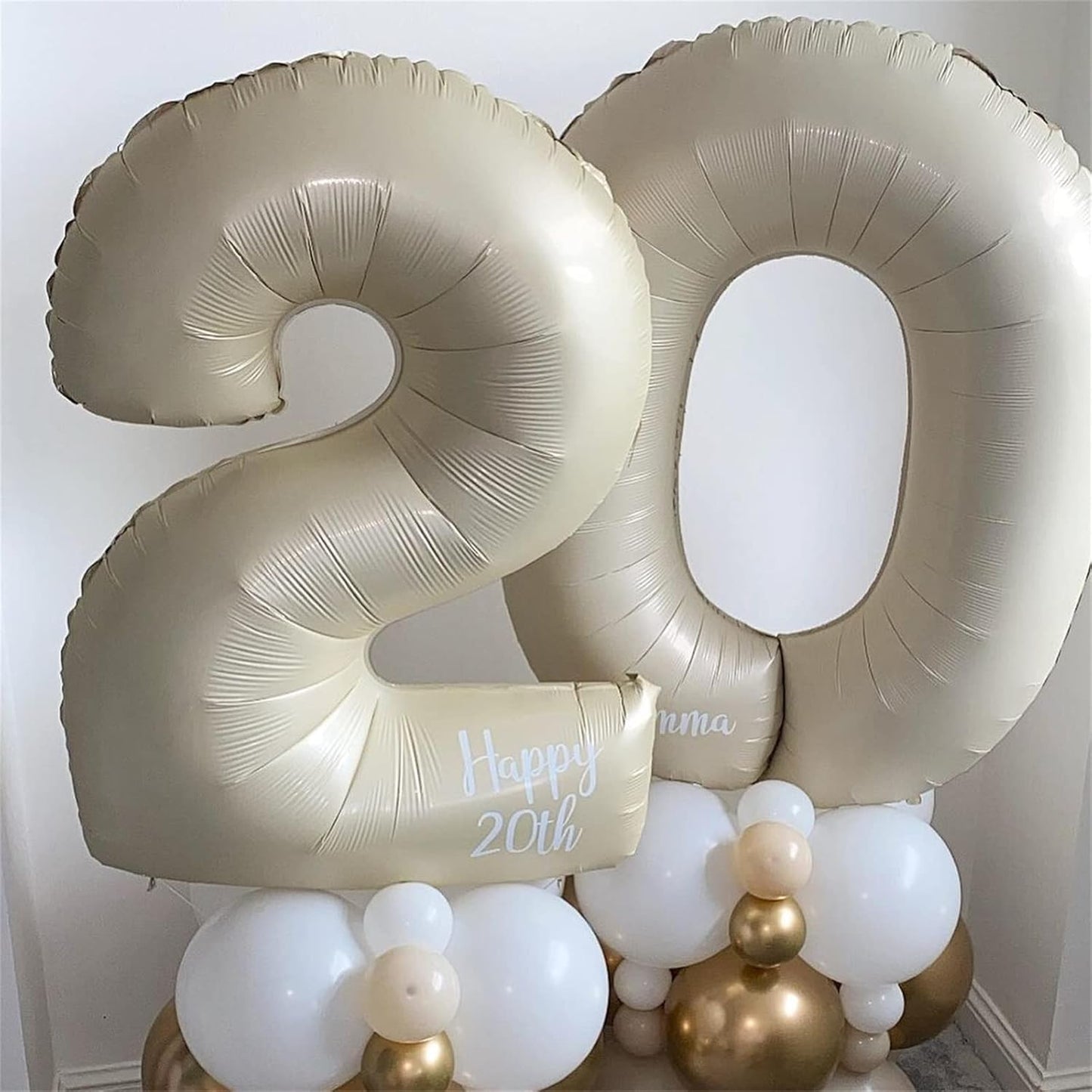 Cream 2 Balloons, 40 Inch Giant Helium Foil Number 0-9 Beige 2th Birthday Balloon for Boys Girls, Self Inflating White Sand Digit 2 Balloons for Women Men Anniversary Party Decorations Supplies