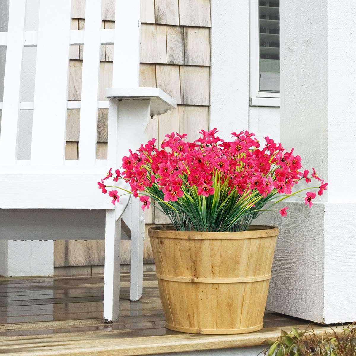 30 Bundles Artificial Flowers Outdoor UV Resistant Fake Flowers No Fade Faux Plastic Plants Garden Porch Window Box Decorating(Rose red)