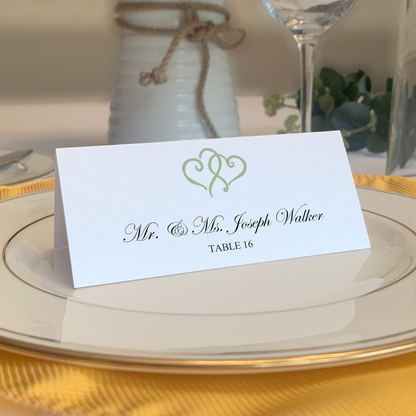 Linked Hearts Printable Place Cards, Sage (Choose Color), Set of 150 (25 Sheets), Laser & Inkjet Printers - Wedding, Party, Dinner, and Special Events - Made in the USA