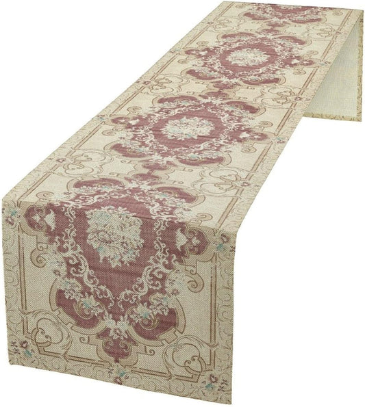 Boho Bohemia Table Runner, Vintage Blue Gold Retro Flower Rustic Country Floral Printed Pattern for Home Kitchen Table Decor Dining Coffee Room Garden Party Wedding Decor 13x60in