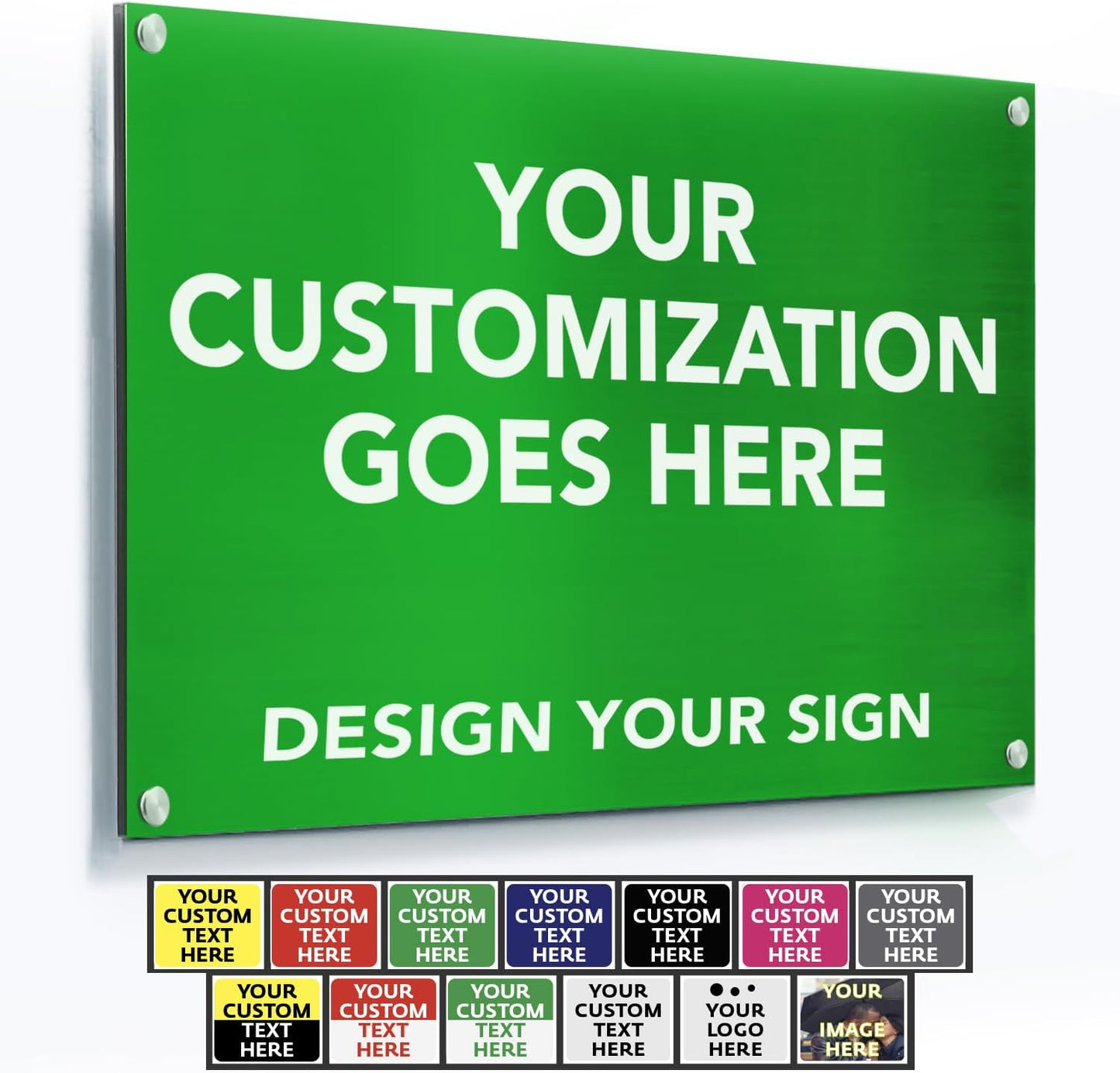 Custom Metal Signs, Personalized Aluminum, Customized Safety, Business Signs, Waterproof Outdoor, White Aluminum (Green, 30x24 In)