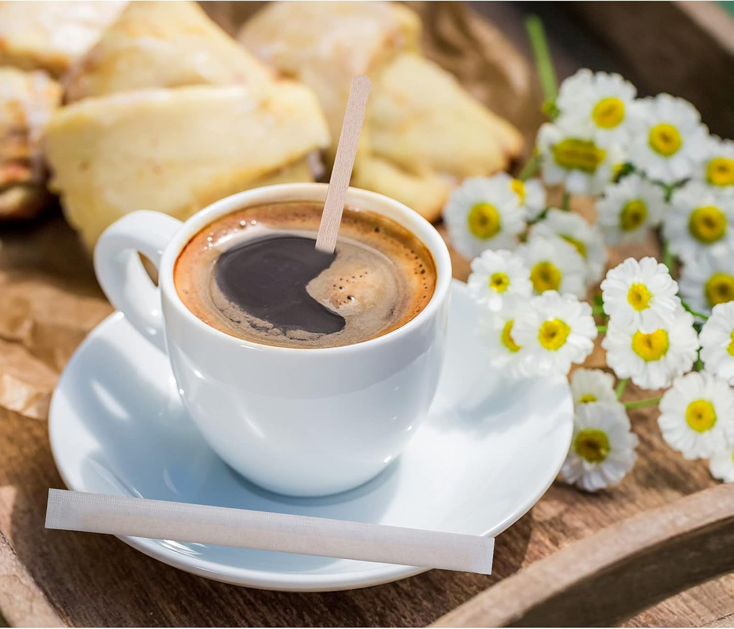 BLUE TOP Individually Paper Wrapped Wooden Coffee Stirrers 5.5 Inch Pack 1000, Disposable Wood Sticks for Coffee/Tea Hot Beverage, Hot Chocolate, Wood Blenders for butter sugar,Craft Stick.