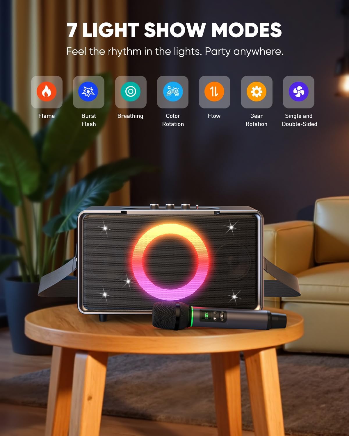 GFEEN Portable Bluetooth Speaker: 200W Peak, Deep Bass, 15H Playtime, Large Party Wireless Speakers, Powerful Loud Sound, Light Show, Fast Charging for Outdoor, Backyard, Home(Silver with 1Mic)