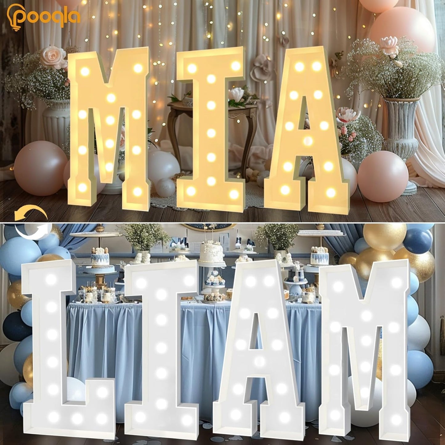Pooqla 4 FT Marquee Light Up Letters, Cool White and Warm White Marquee Letter 4 Feet Tall, Giant LED Sign Big Mosaic Letter Q for Balloons Birthday Party Anniversary Wedding Decorations