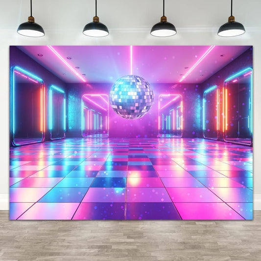 Disco Decorations Backdrop, Retro Glow Party 70s 80s 90s Theme Stage Dance Background Disco Party Decoration, Polyester Banner PartyBackdrop for Birthday Prom Portrait Photo Props 15x10FT