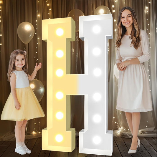 Pooqla 4 FT Marquee Light Up Letters, Cool White and Warm White Marquee Letter 4 Feet Tall, Giant LED Sign Big Mosaic Letter H for Balloons Birthday Party Anniversary Wedding Decorations