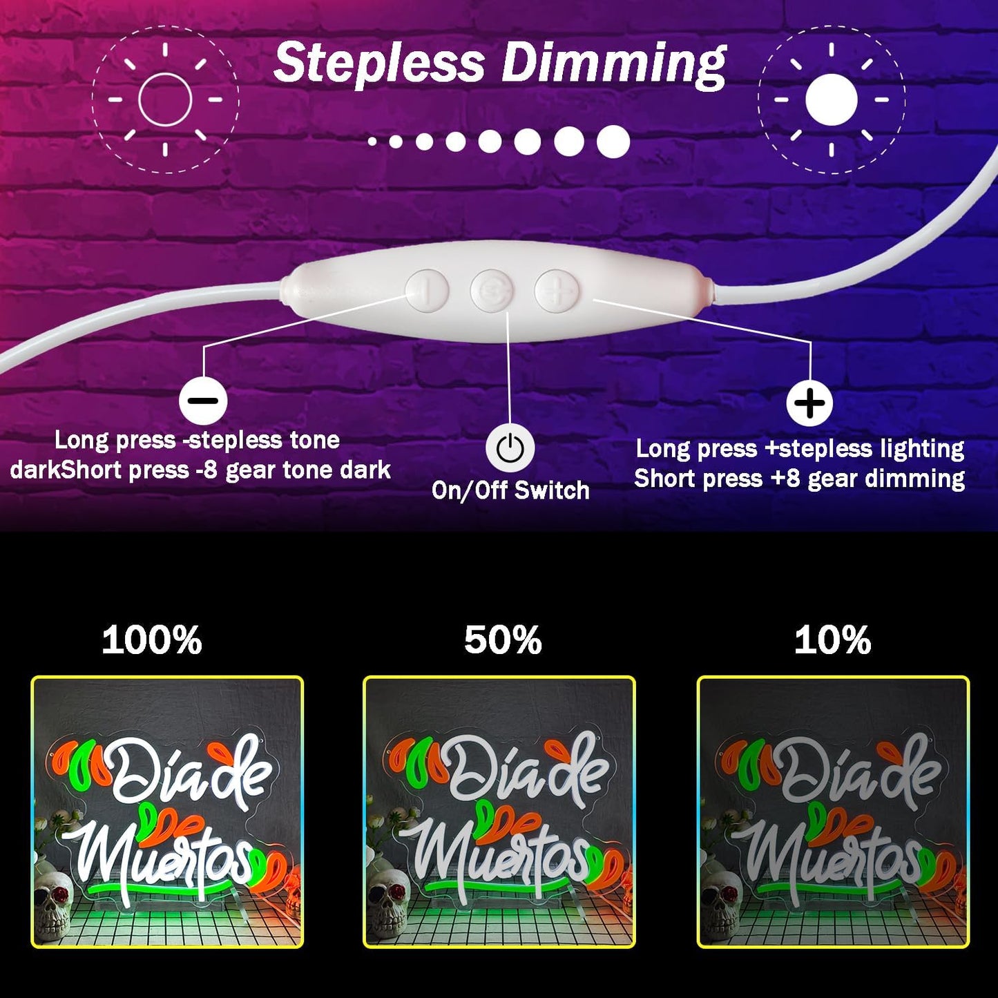 Mexican Dia De Los Muertos Neon Sign Day of the Dead Neon Sign Dimmable LED Neon Light for Home Bar Decor Dia De Los Muertos Party Decoration