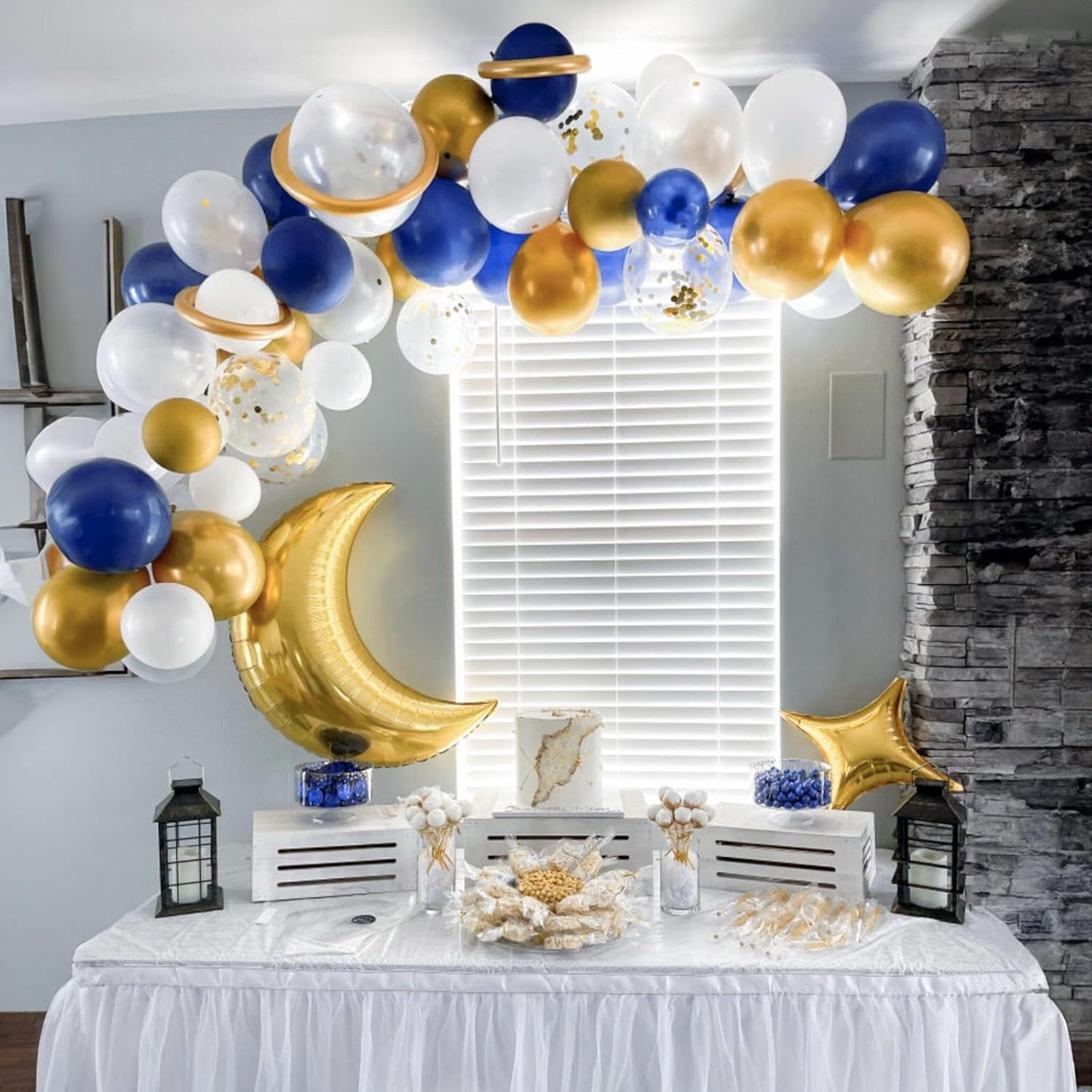 Netnology Navy Blue Gold Balloons Set, 60Pcs 12 Inch Navy Blue White Metallic Gold and Gold Confetti Latex Balloon for Birthday Baby Shower Bridal Shower Wedding Graduation Party Decorations