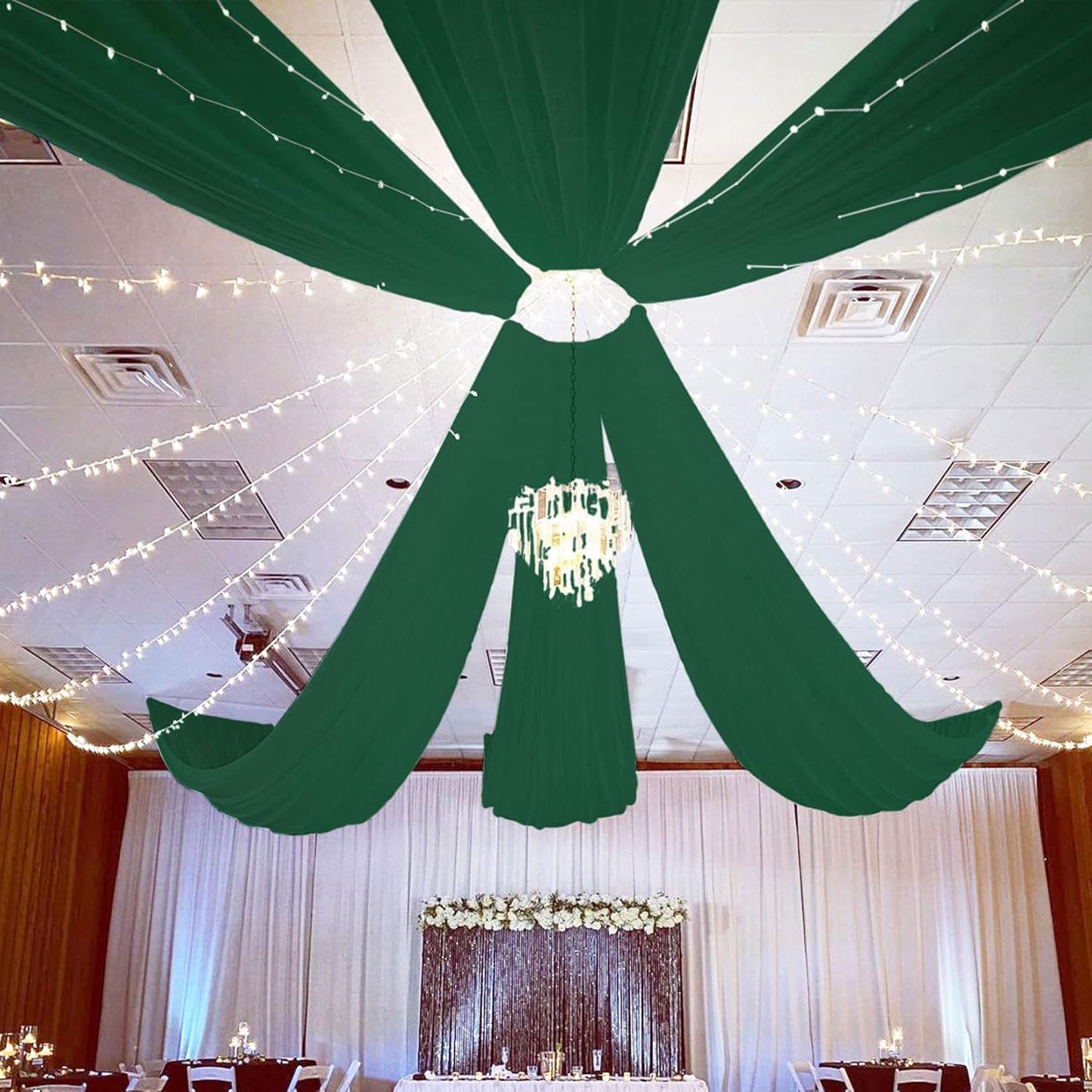 FUHSY Ceiling Drapes Emerald Green Wedding Arch Draping Fabric Chiffon Curtain Drapes 4 Panels 5x20FT Sheer Fabric for Draping Wedding Archway Tent Ceiling Drapes for Bed Canopy Ceiling Backdrop Decor