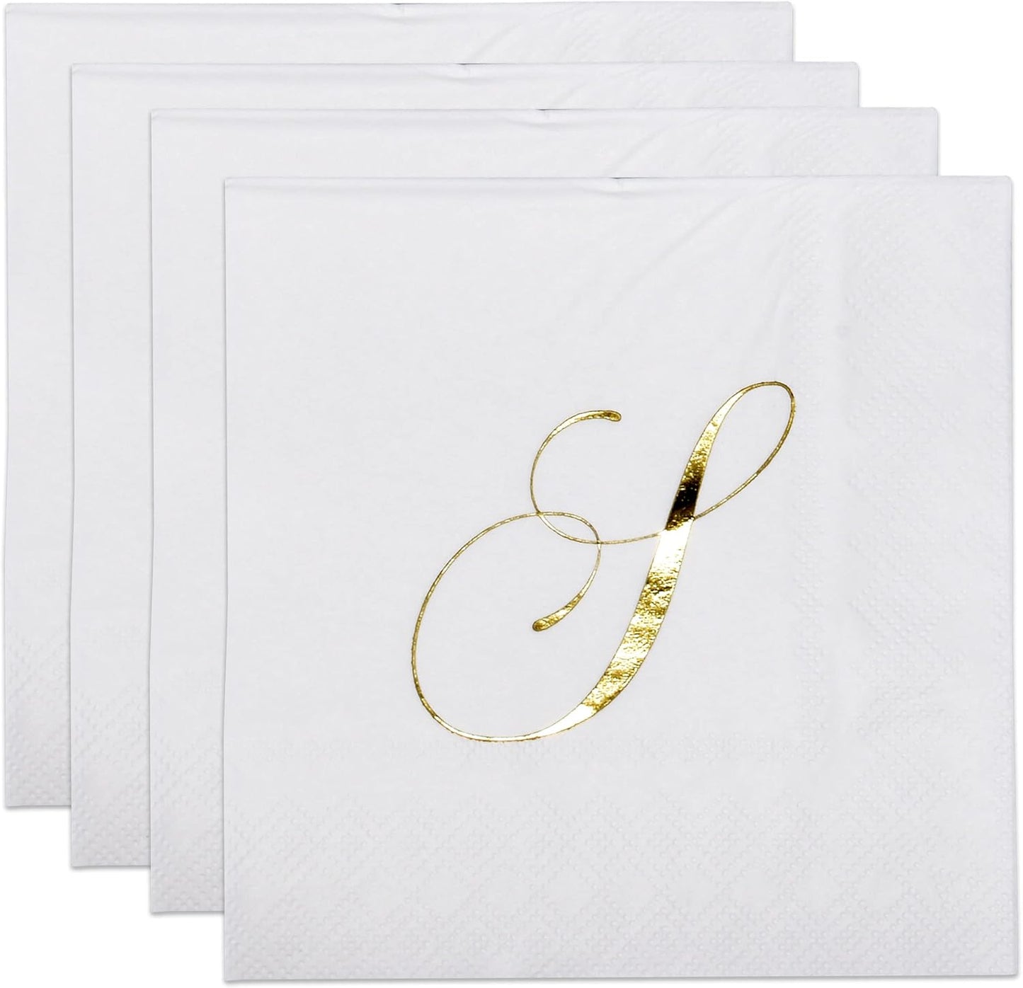 Gift Boutique 100 Gold Monogram Cocktail Napkins Letter S Disposable Paper Pack Elegant Metallic Golden Foil Hand Napkin for Powder Room Wedding Holiday Birthday Party Baby Shower Decorative Towels