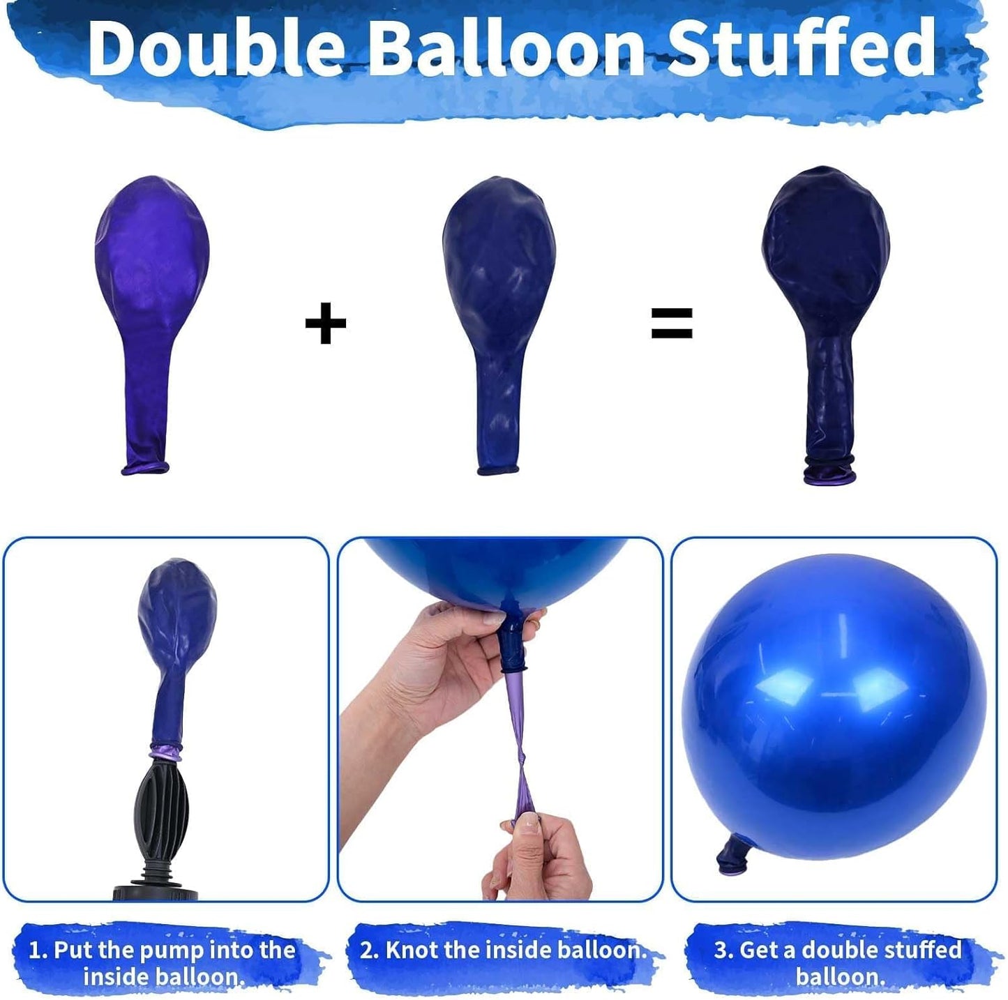 Blue Balloons, 12 Inch Double Stuffed Metallic Light Blue Mixed Latex Balloon, Chrome Dark Navy Confetti Helium Balloons for Boys Men Birthday Baby Shower Graduation Space Theme Party Decorations