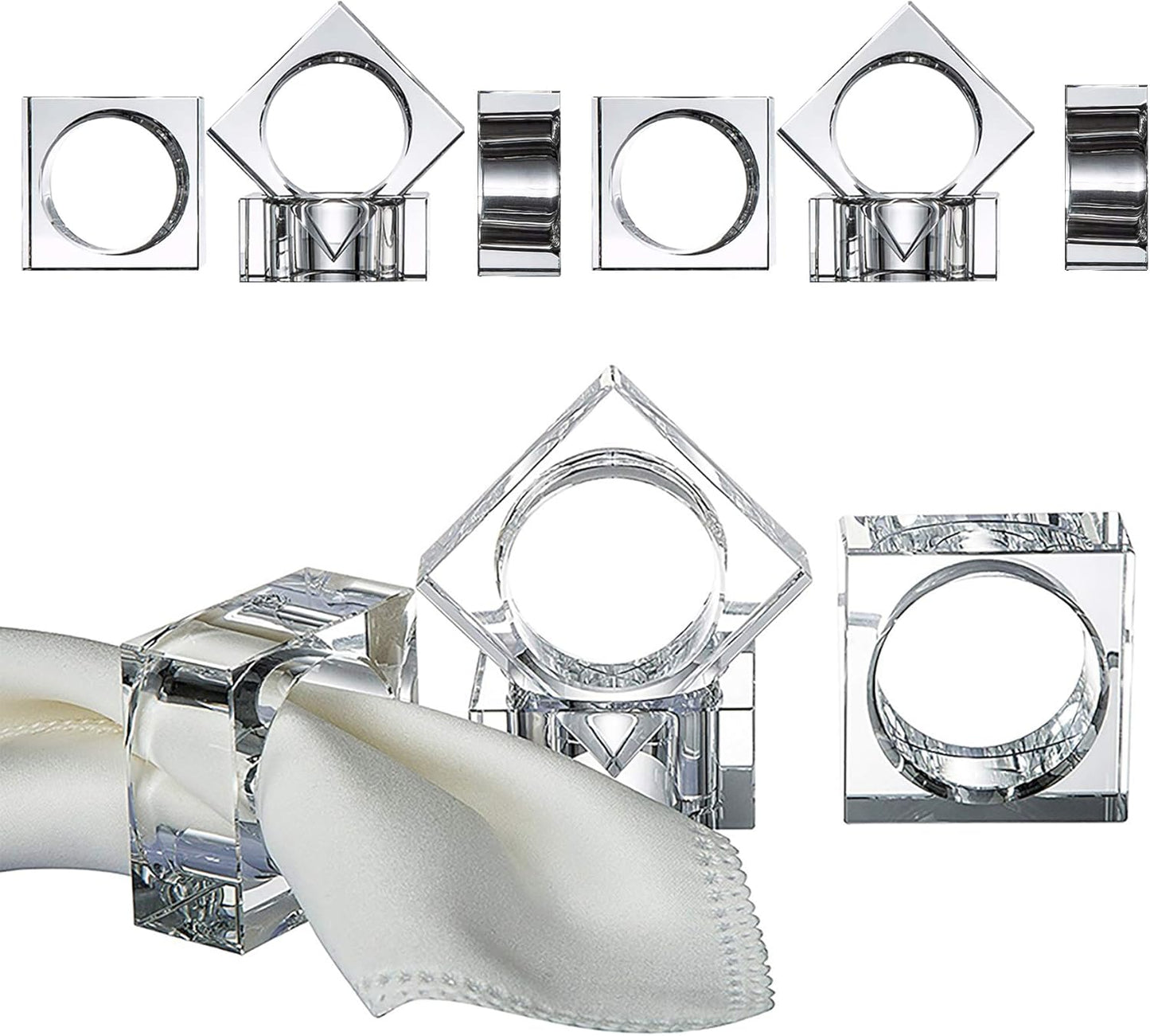 Crystal Napkin Holder Rings Square Design Christmas Decorations for Dinner Set of 12