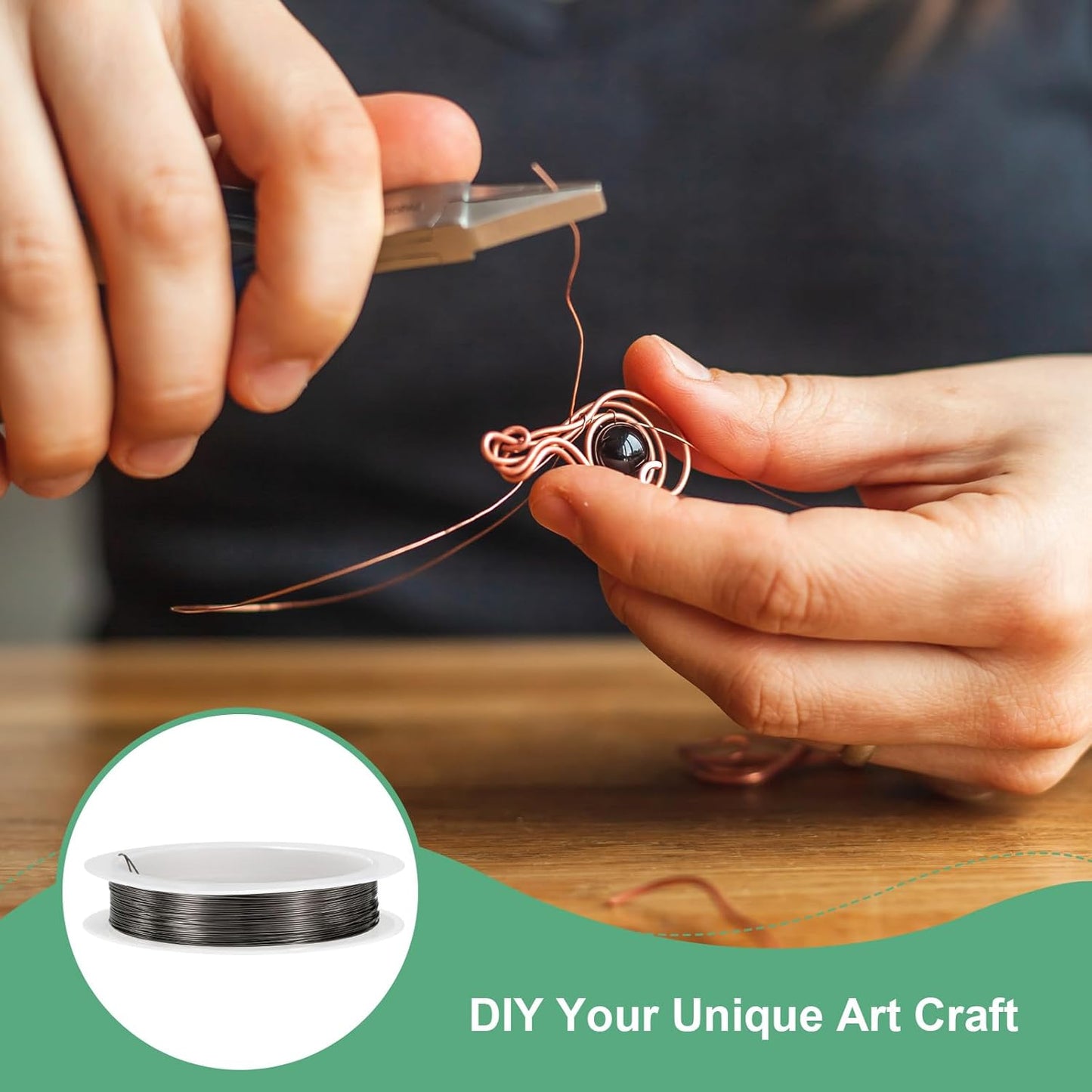 0.4 mm/26 Gauge Copper Wire for Jewelry Making, 30.2FT Copper Beading Craft Wire for Jewelry/Weaving/DIY Crafting/Planting, Color-Retaining [9.2M, Metallic Black]