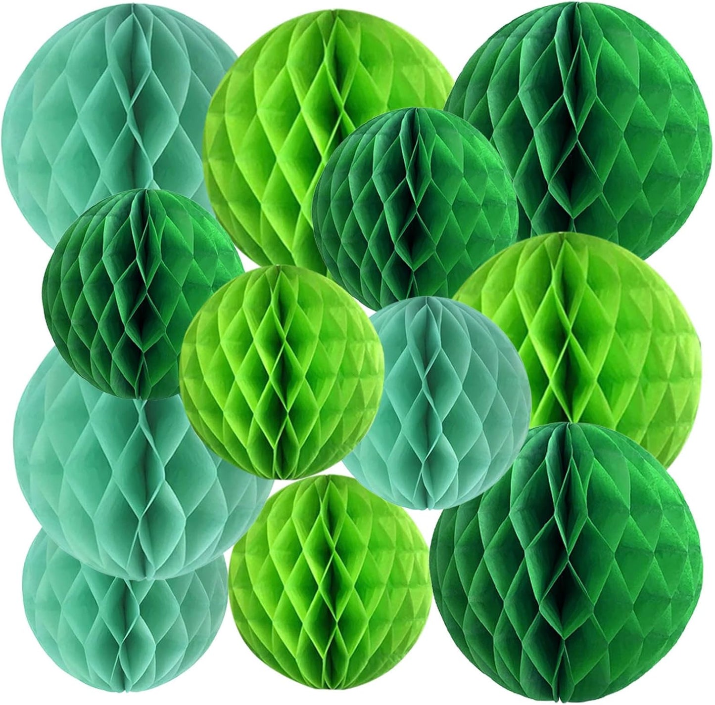 XIKSXITN Green Paper Honeycomb Balls - 12 Pack Hanging Tissue Pom Poms for Weddings, Birthdays, Spring Decor