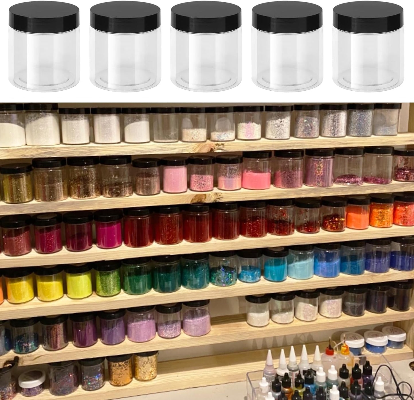 48 Packs 6 OZ Transparent Plastic Jars with black Lids, Body Butter Containers, Cosmetic Containers jars for Kitchen Ingredients, beads, sequins, Lotion, Cream, DIY Crafts and More by KUKLIPJIM.