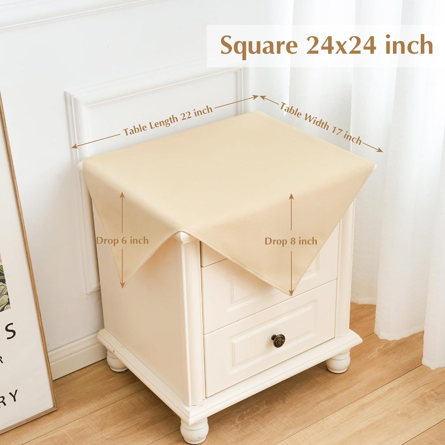2 Pack Small Square Table Cloth 24X24 Inch Beige Washable Fabric Tablecloth Polyester Solid Table Cover for Night Stand End Table Side Table Outdoor Indoor