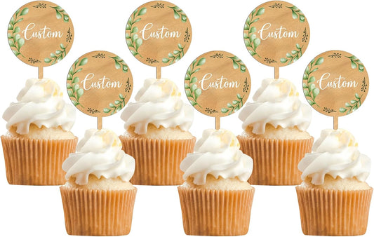 Custom Cupcake Toppers Cake Decorations in Wood for Wedding Engagement Baby Shower Birthday Party etc. (Design B / 36 PCS)