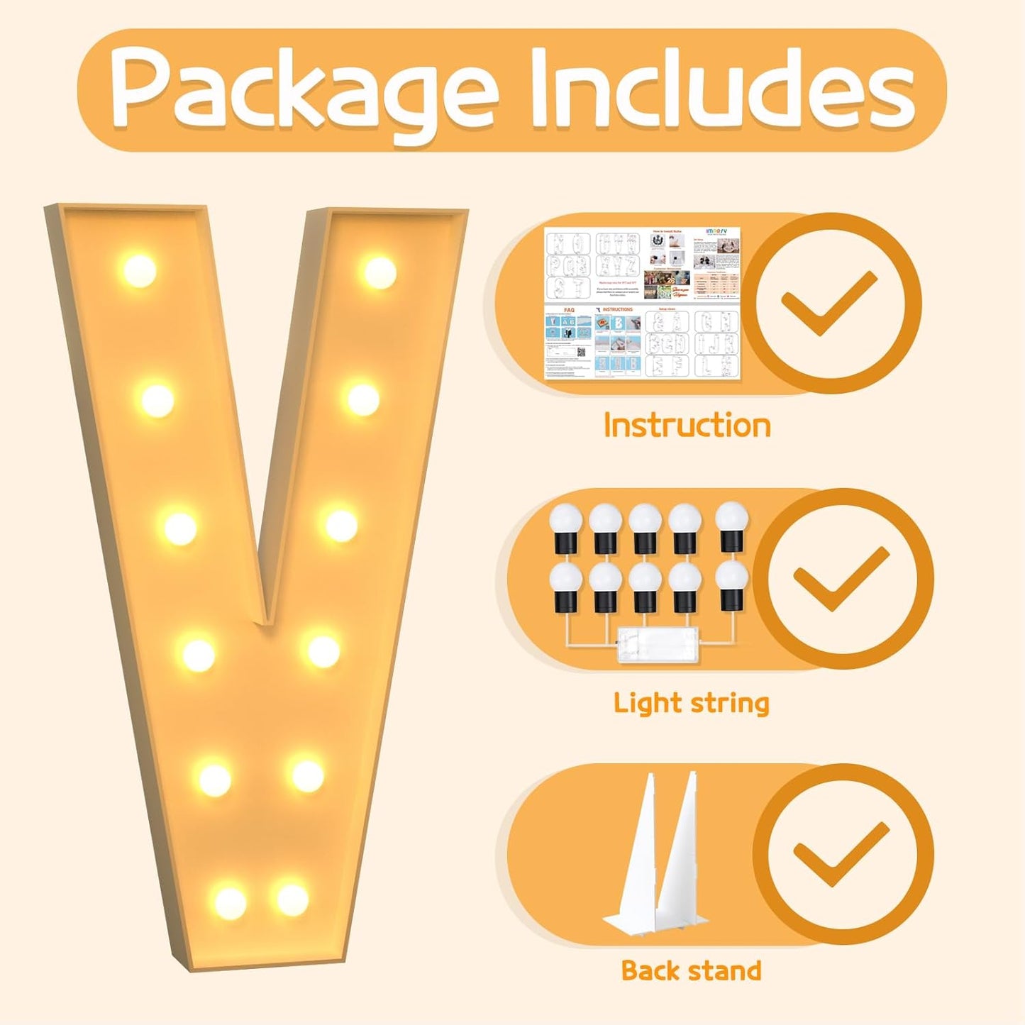 Marquee Letters 4 Feet Tall Large Light Up Letters V Happy Birthday Decorations Marry Me Engagement Party Decor Yellow Light Birthday Decorations Balloon Arch Kit Foam Sign V