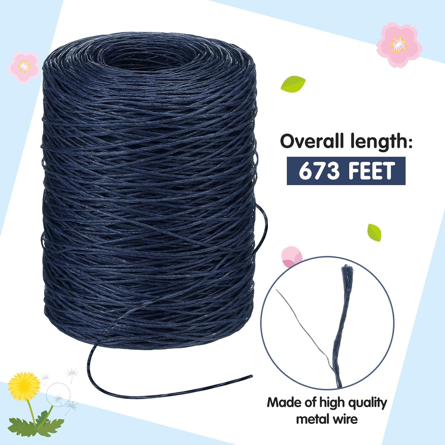Syhood Floral Vine Bind Wire Rustic Wrapping Wire for Flower Bouquets (Dark Blue)