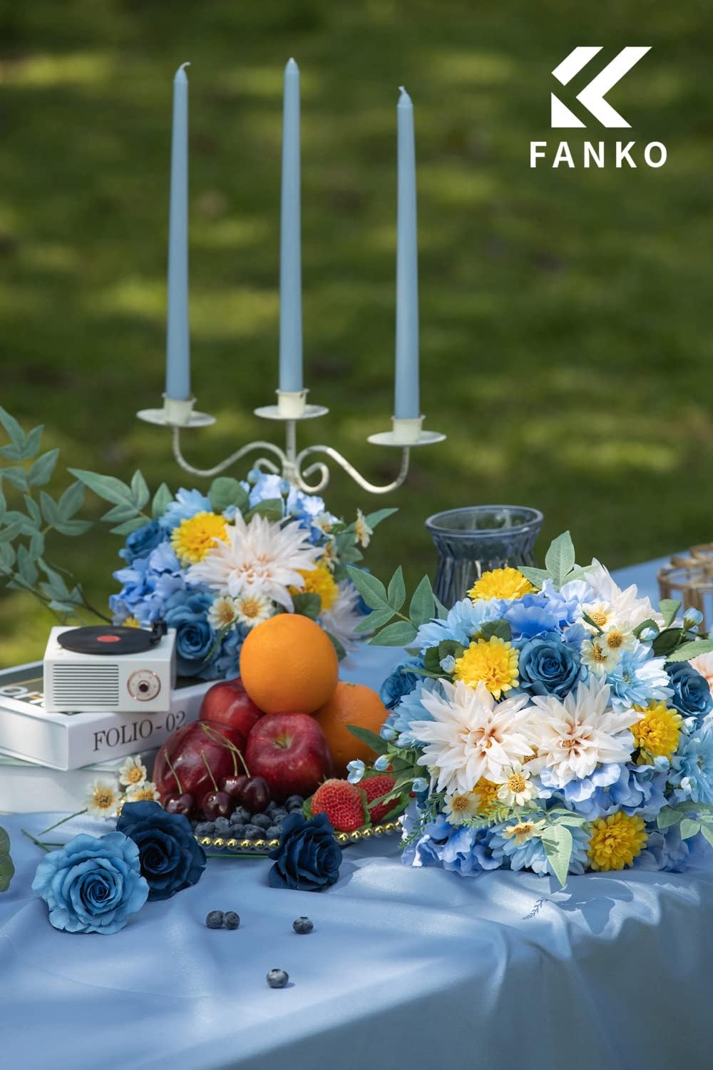 FANKO Rose Artificial Flowers Combo for DIY, Fake Blue Rose Artificial Silk Flowers with Greenery, Real Looking Artificial Faux Flowers for Wedding, Table Decoration, Centerpieces, Party, Home Décor