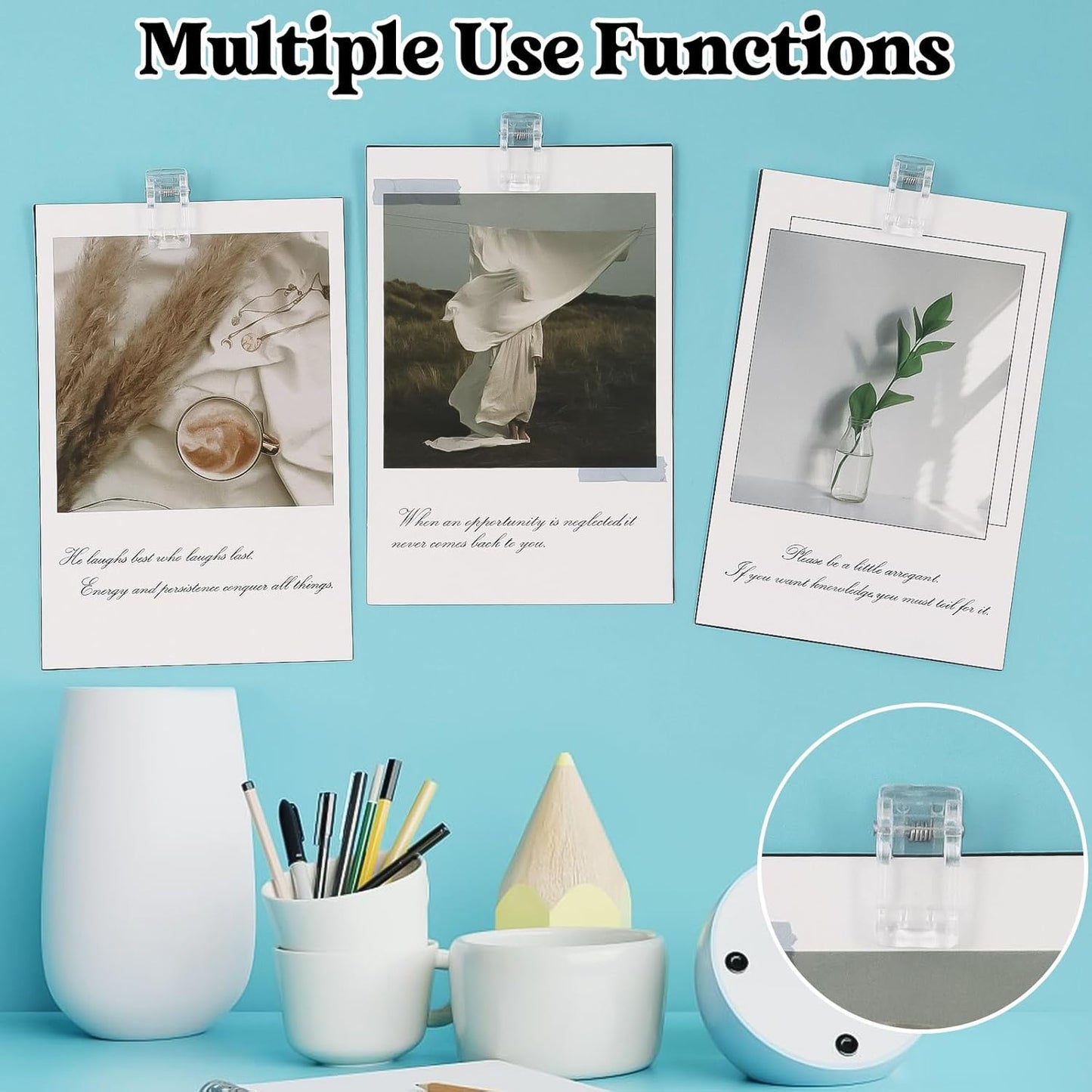 50 Pcs Self Adhesive Clips,Wall Clips for Hanging,Sticky Clips Tapestry Clips Photo Picture Poster Clips Plastic Spring Clips Hanging for Paper Tapestry Hangers Home and Office Christmas Decor(Clear)