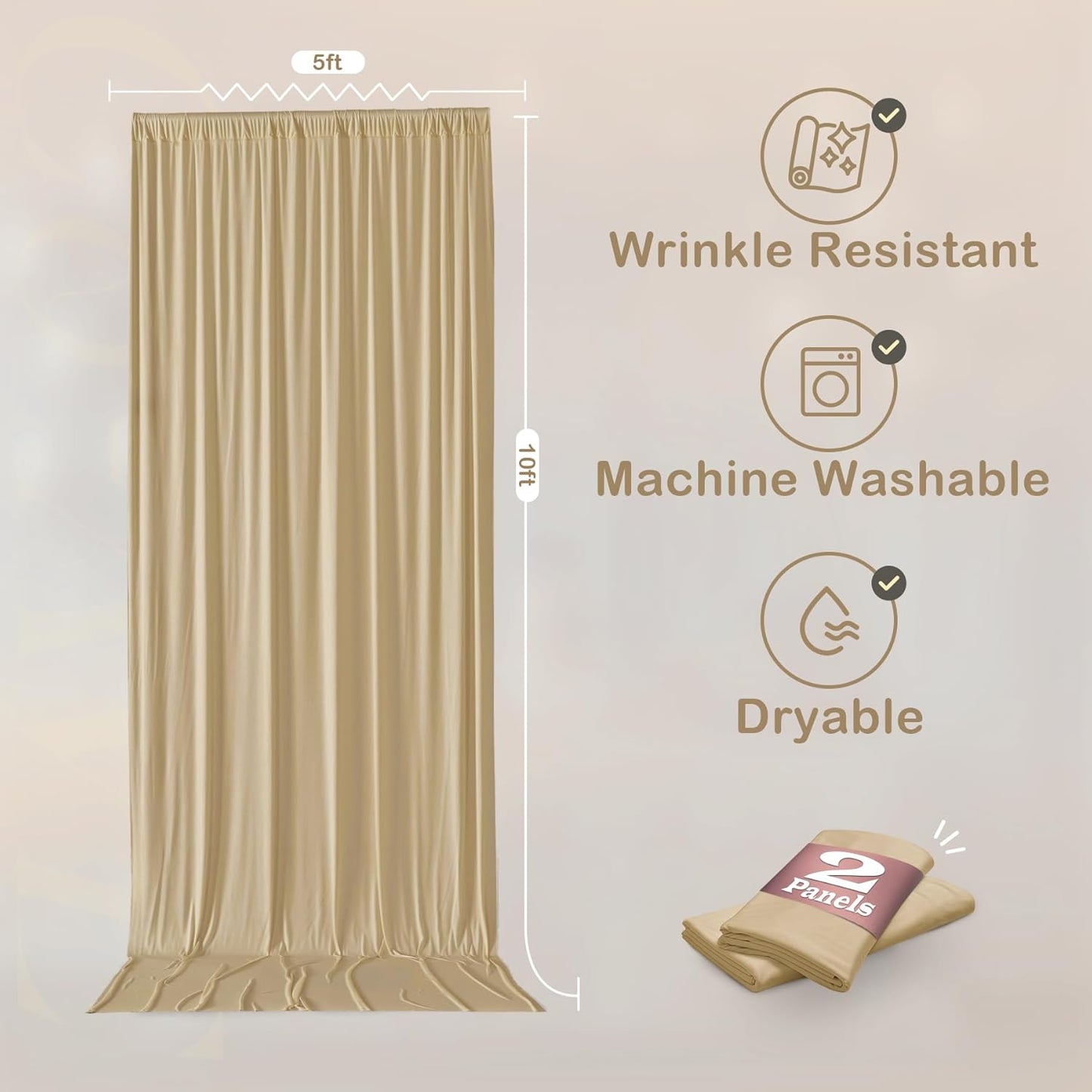 Wrinkle Free Beige Backdrop Curtains for Party Background, Beige Photo Curtains Backdrop Drapes 2 Panels Back Drop Cloth for Wedding Birthday Photography Baby Shower Decor,10ftx10ft