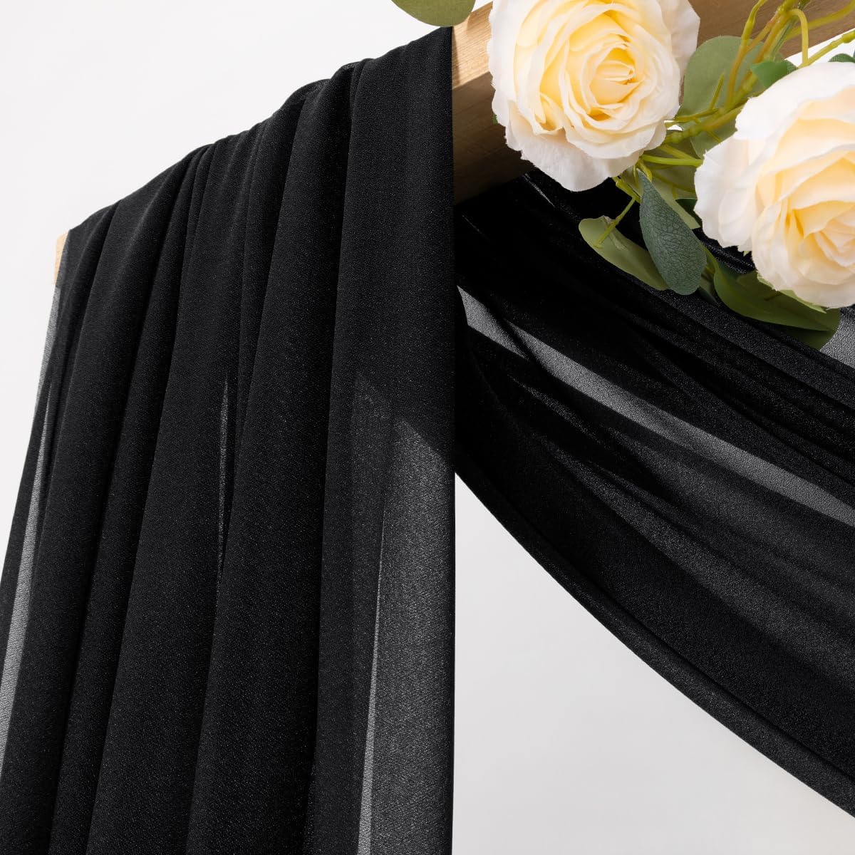 MLMC Black Wedding Arch Draping Fabric 1 Panel 29" x 20 FT Extra Long Gauze Drapes Sheer Backdrop Curtains 6.6 Yards Outdoor Drapery Panels for Wedding Ceremony Party Ceiling Decoration