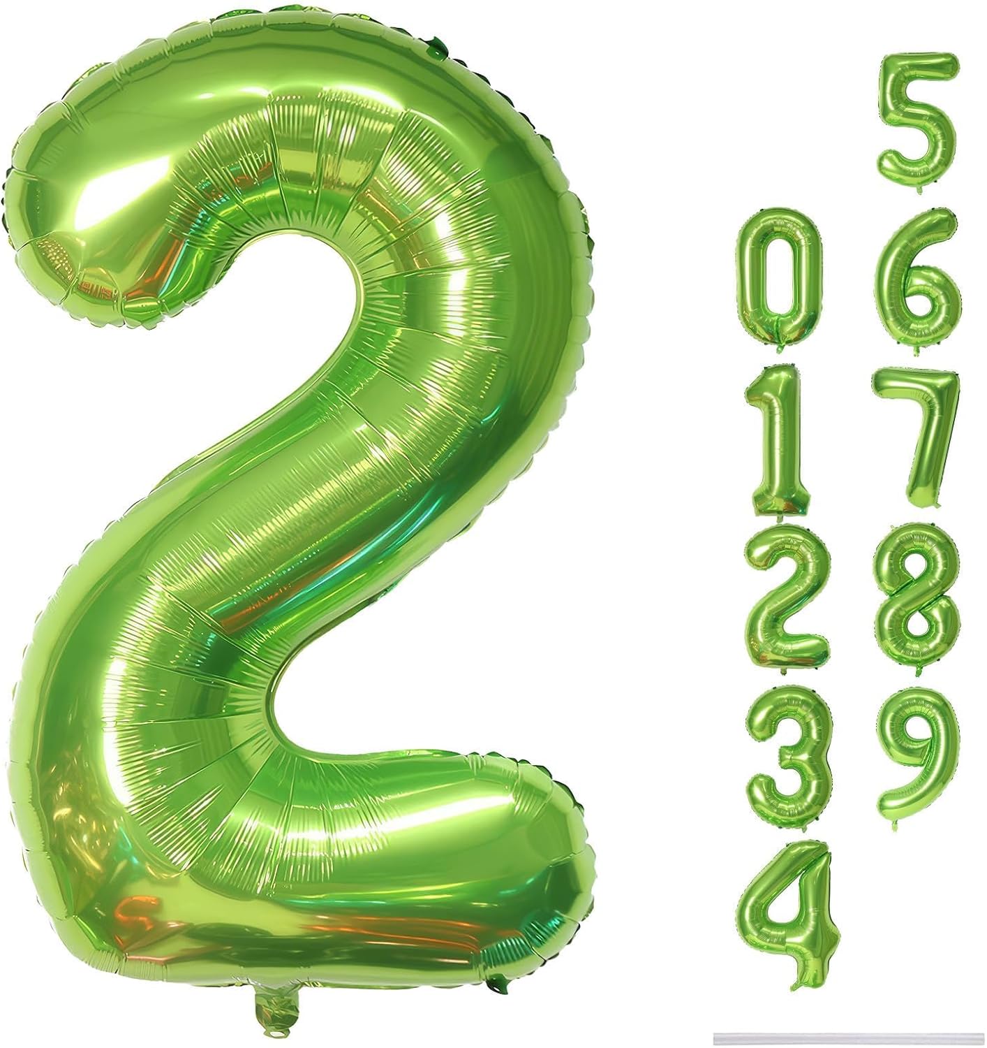 Green 2 Balloons, 40 Inch Giant Helium Foil Number 0-9 Green Birthday Balloon for Boys Girls, Self Inflating Digit 2 Balloons for Women Men Anniversary Jungle Football Party Decorations Supplies