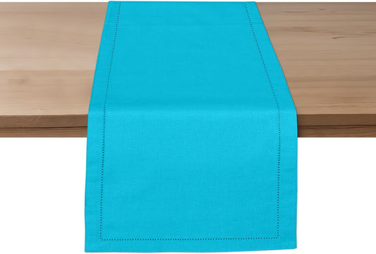 Ruvanti Linen Table Runner 72 Inches, Classic Hemstitch, Washable, Reusable, Non-Slipping, Stain Resistant- Perfect for Parties, Weddings, Dinners, Thanksgiving, Christmas, Indoor use – Blue