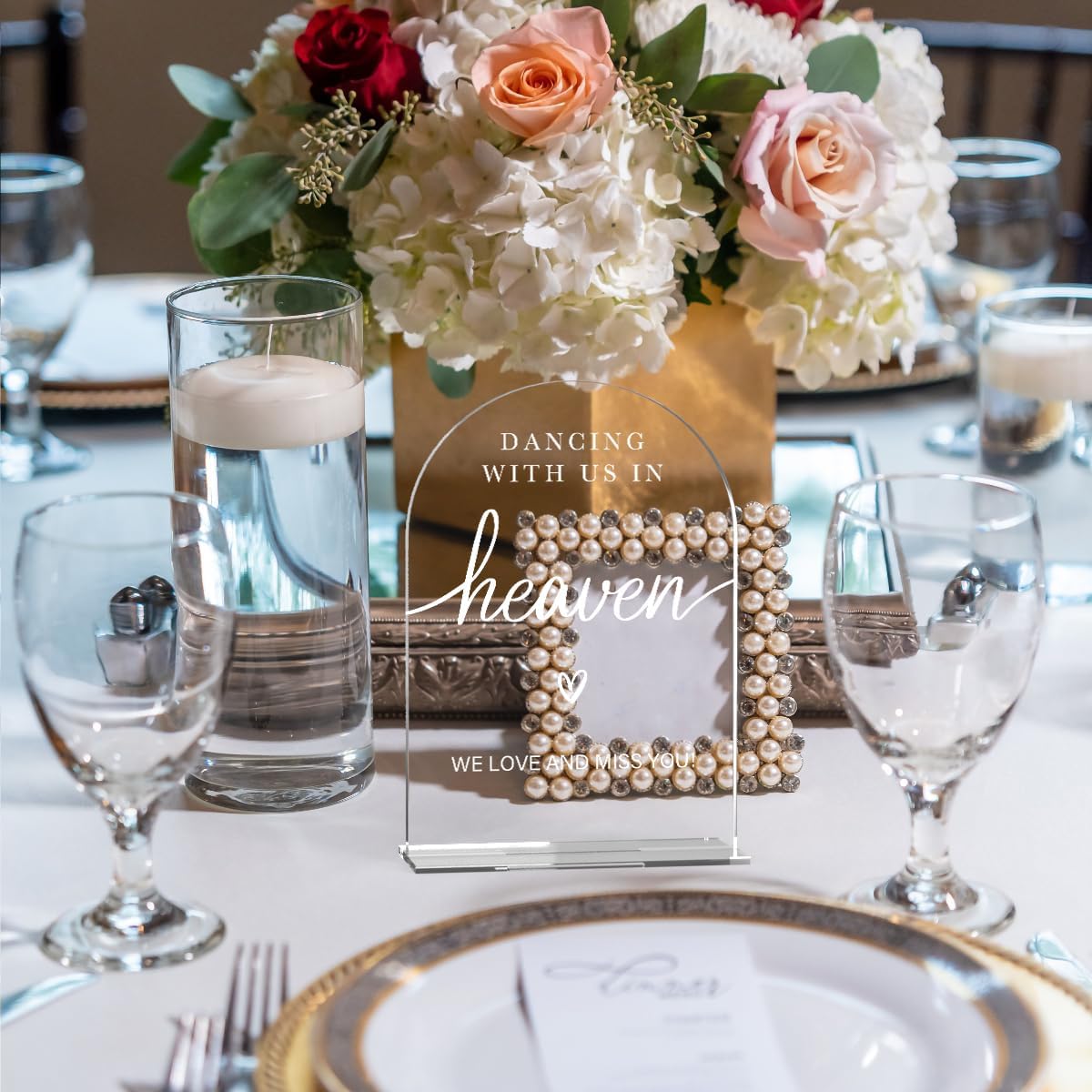 Acrylic Wedding Sign Dancing With Us In Heaven Sign for Wedding Wedding Signs for Ceremony Modern Calligraphy Arch Acrylic Table Top Sign for Wedding Reception and Event Party Table