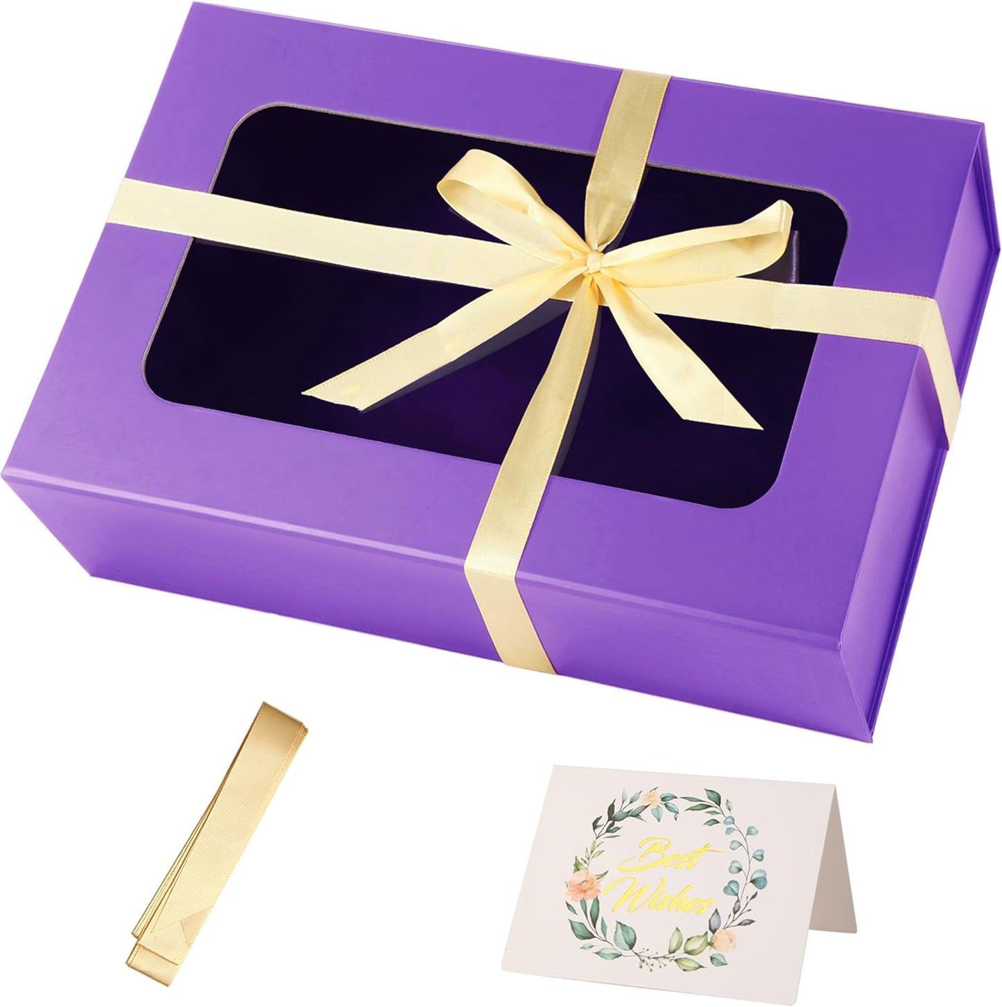 TIACABO Purple Large Gift Box with Window, 13.5"x9"x4.3" Bridesmaid Boxe for Gifts Giving,Birthday Gift Boxes with Magnetic,Closure Lid Gifts Box for Presents,Cute Boxe,Luxury for Gift Packaging