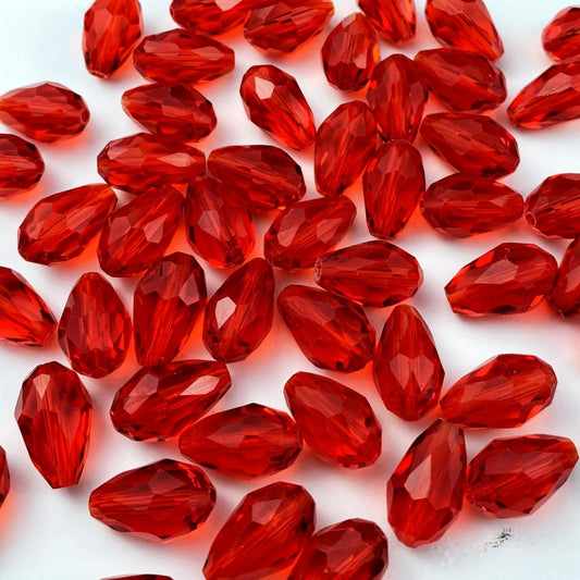 100pcs 8x12mm Teardrop Crystal Glass Beads Vertical Hole Faceted Glass Teardrop Spacer Beads for Bracelets Necklace Earring DIY Jewelry Making Craft(Red)