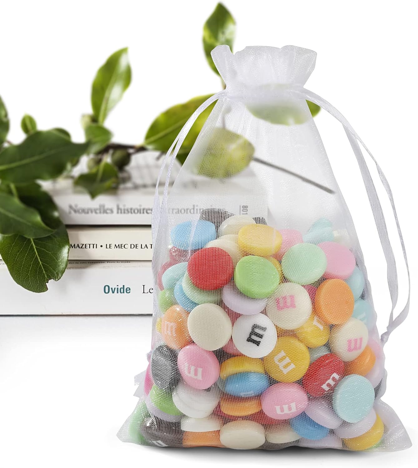 ANZNKU 50 Pack Organza Bags 4 x 6 inch Small Bags, Favor Bag, Sheer Mesh Bag, White Gift Pouches with Drawstring, Organza Favor Pouches, Packaging Pouch for Wedding Party Christmas