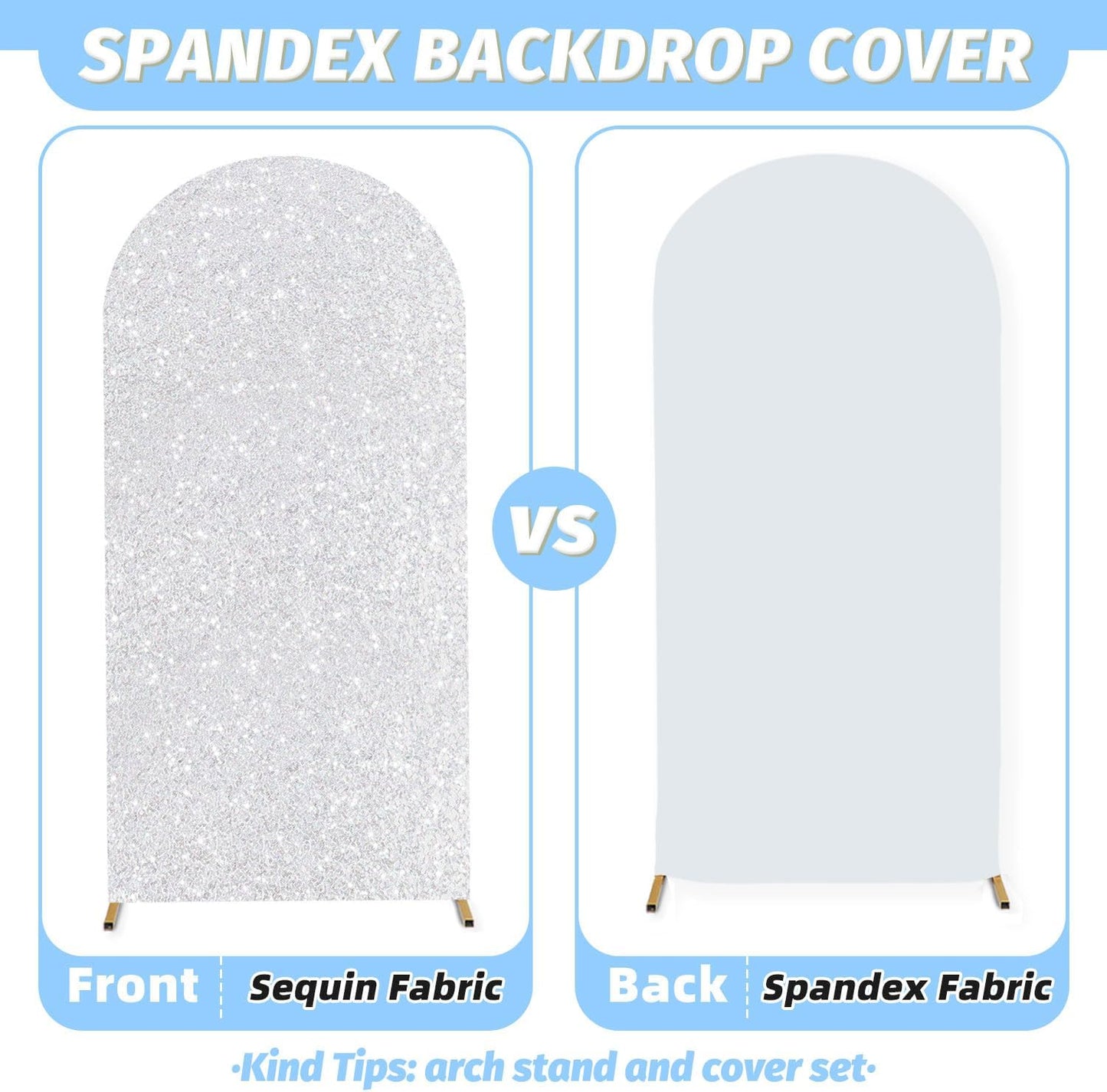 MODFUNS Metal Arch Backdrop Stand and Cover Set 6&7.2ft Silver Sequins Arch Cover Set of 2 Metal Arch Frame with Covers Balloon Arch Stands for Wedding Ceremony Banqet Party Reception