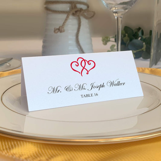 Linked Hearts Place Cards, Ruby Red (Choose Color), Set of 150, Pre-cut and Scored - Wedding, Party, Dinner, and Special Events - Made in the USA