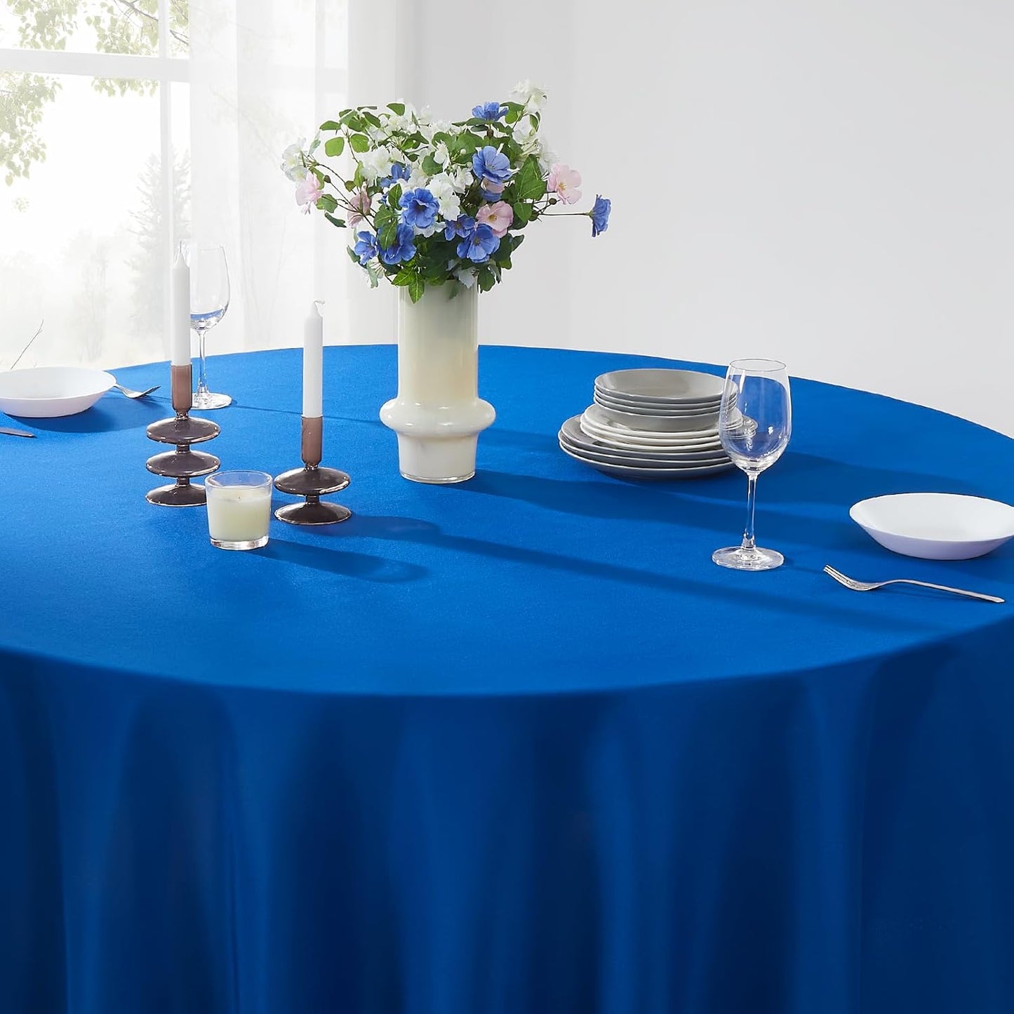 Round Tablecloth 6 Pack 90 Inch Royal Blue Tablecloths Washable Decorative Linen Polyester Table Clothes Cover for Dining Table Banquets Buffet Parties and Wedding