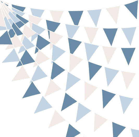 32Ft Blue Party Decorations Retro Blue Triangle Banner Flag Pennant Bunting Fabric Garland Streamers for Nautical Wedding Birthday Ahoy Achor Bridal Baby Shower Under The Sea Party Decoration