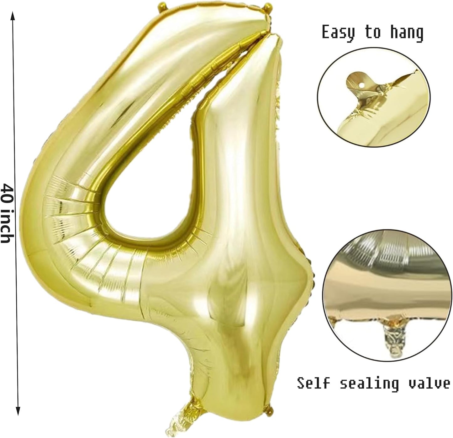 40 Inch Numbers 4 Light Gold Large Balloon Digital 4 for Birthday Party, 0-9 Birthday Party Decorations,Foil Mylar Big Number 4 Wedding Graduations Photo Shoot Decorations(Number 4)