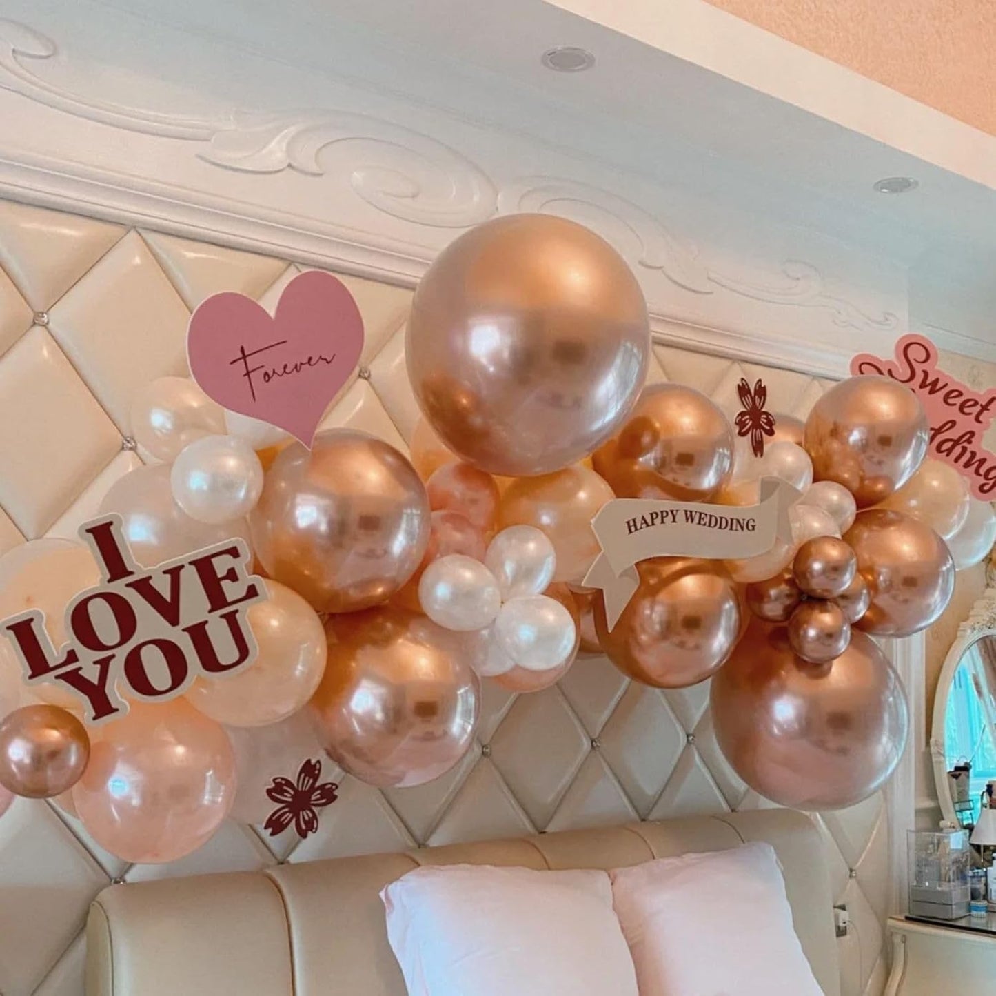 FunHot Rose Gold and White Balloons, 60Pcs Pearl Rose Gold Balloons, 12 Inch Metallic Rose Gold Confetti Balloons Helium Rose Gold Latex Balloons for Baby Shower Wedding Birthday Party Decorations