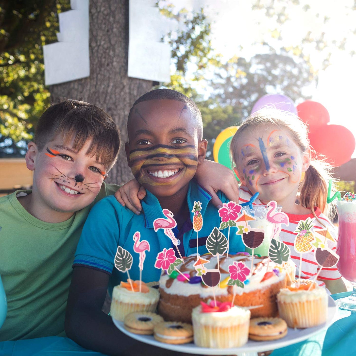 Luau Cupcake Toppers Tropical Cake Decorations Hawaiian Toothpicks Sticks with Flamingo Pineapple Palm Leaves Shape Picks for Summer Beach Theme Party Favors Supplies, 6 Styles (72)