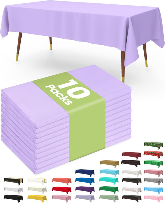 Pureegg Plastic Table Cloth Disposable 10 Pack, 54 x 108 Inch Table Cloths, Easter Party, Decorative Tablecloths, Rectangle, Light Purple, Pastel, Plastic Cover, Leakproof & Sturdy, Lilac, Lavender