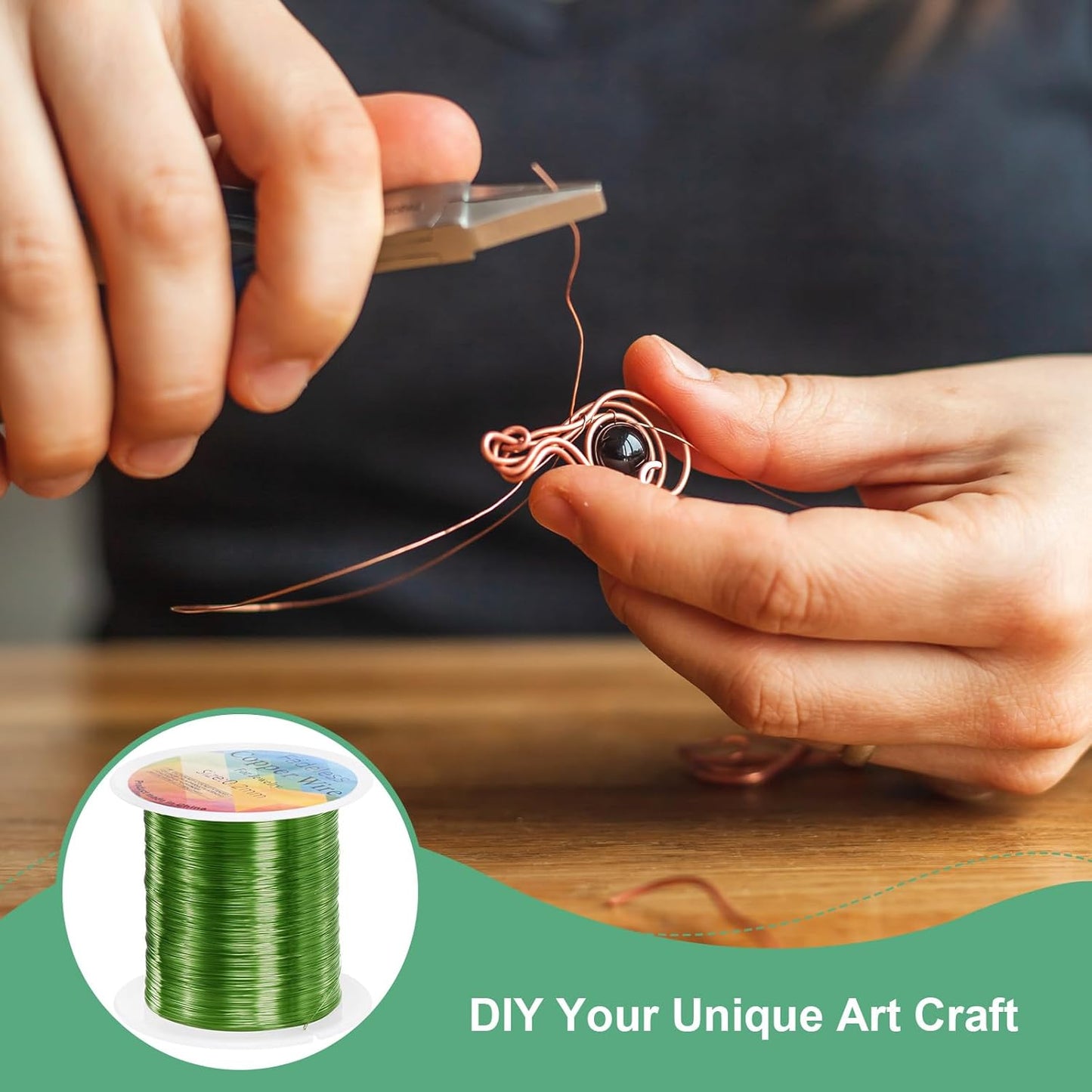 0.2mm Jewelry Wire, 32 Gauge 328FT Craft Wire Copper Beading Wire for Jewelry Making/Planting/Weaving/DIY Crafting, Soft Metal Wires [100M, Green]