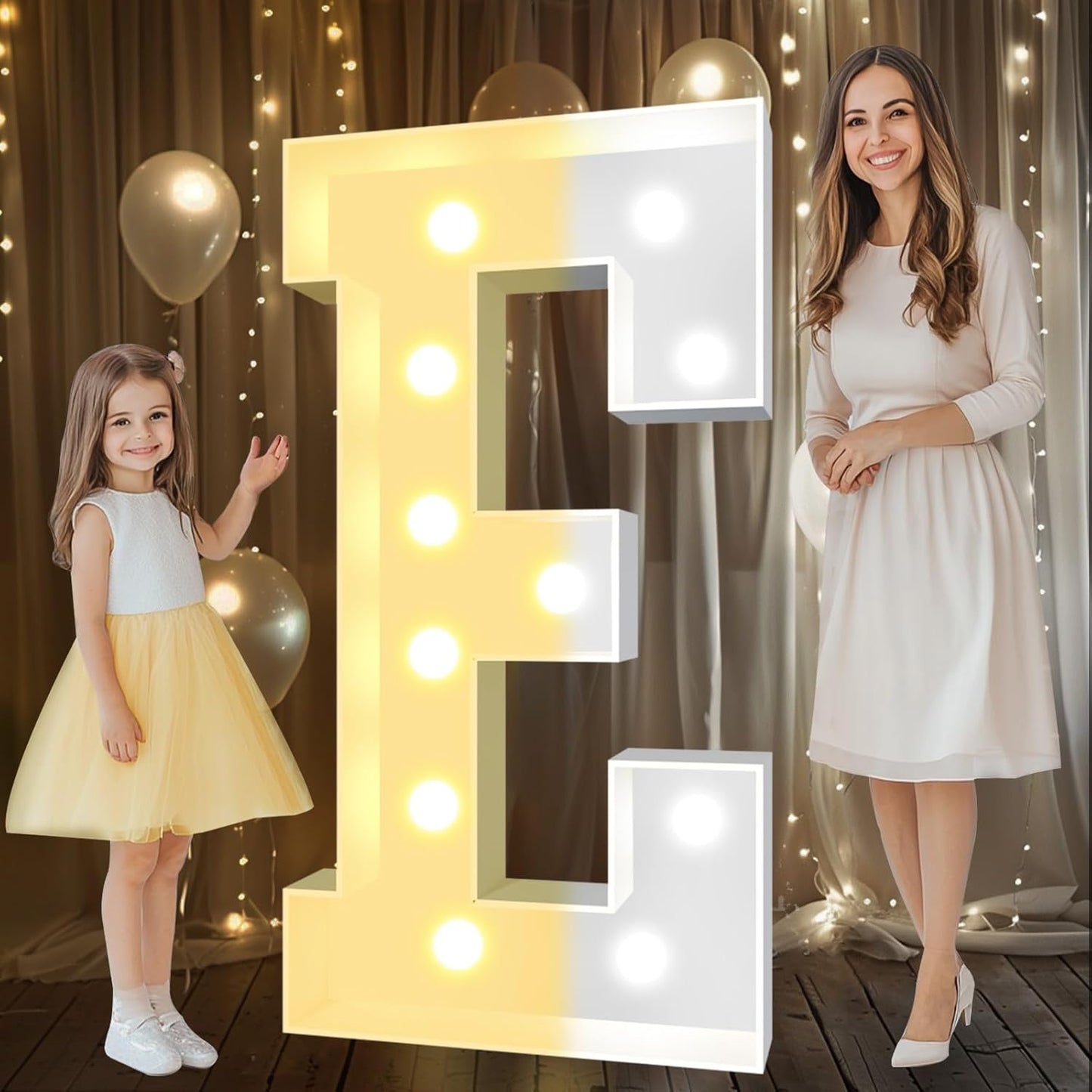 Pooqla 4 FT Marquee Light Up Letters, Cool White and Warm White Marquee Letter 4 Feet Tall, Giant LED Sign Big Mosaic Letter E for Balloons Birthday Party Anniversary Wedding Decorations