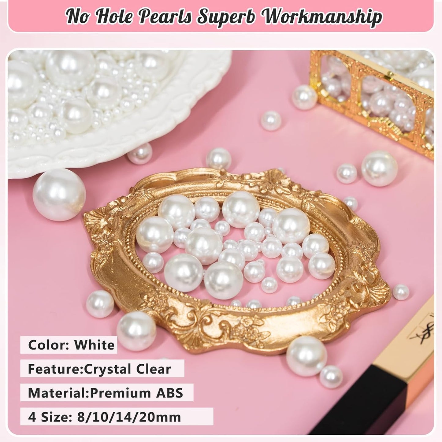 300Pcs Pearl Vase Filler, White No Hole Faux Pearl Beads for Centerpieces Vases, Candle Centerpieces, Wedding Birthday Party Home Decor 8/10/14/20mm