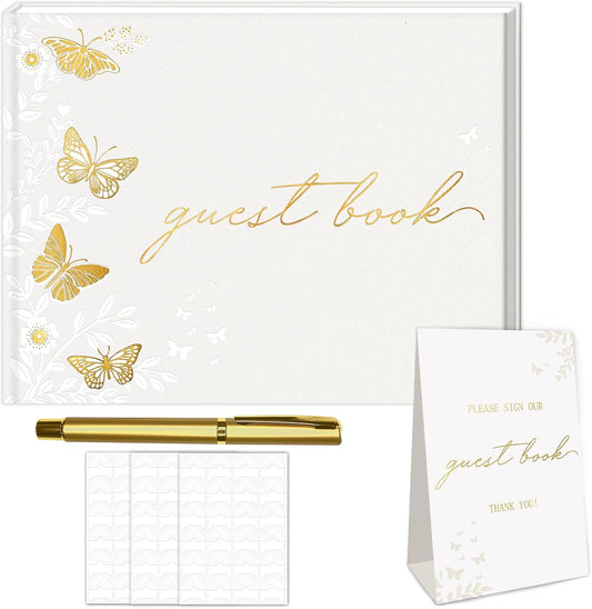 FREXISYN Wedding Butterfly Guest Book 9x7'' - Personalized Photo Guestbook with Pens for Reception, Baby Shower & Birthday [hardcover]
