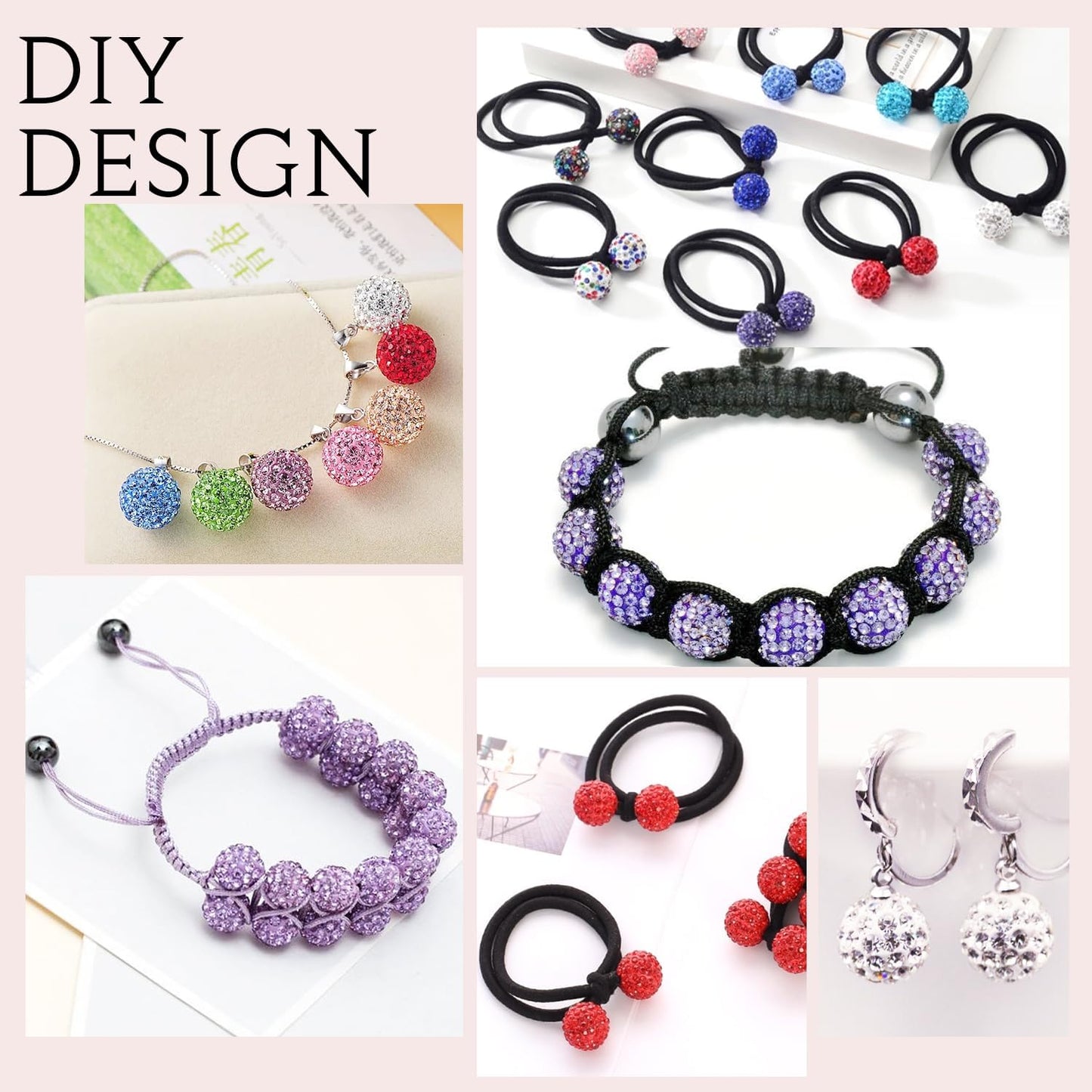 150 pcs 10mm Rhinestone Beads for Jewelry Making, Fuchsia Shiny Round Shamballa Disco Beads Bulk, Sparkle Crystal Clay Christmas for Bracelet Baseball Necklace Earring Crafting and DIY