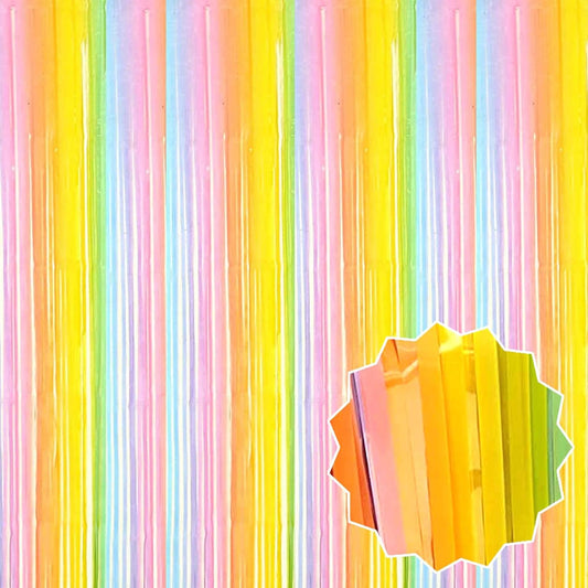 3 Pack Rainbow A Foil Fringe Curtains Backdrop, 3.28 x 9.8 Ft Metallic Streamers Tinsel Curtains Background for Photo Booth, Birthday, Halloween, Christmas, Thanksgiving, New Year Party Decorations