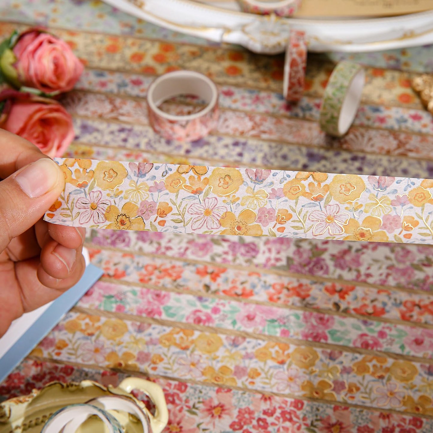 32 Rolls Washi Tape Set, Colored Floral Decorative Masking Tape, Artists Tapes for Junk Journal, Journaling, DIY Craft Projects, Scrapbooking Supplies Decor